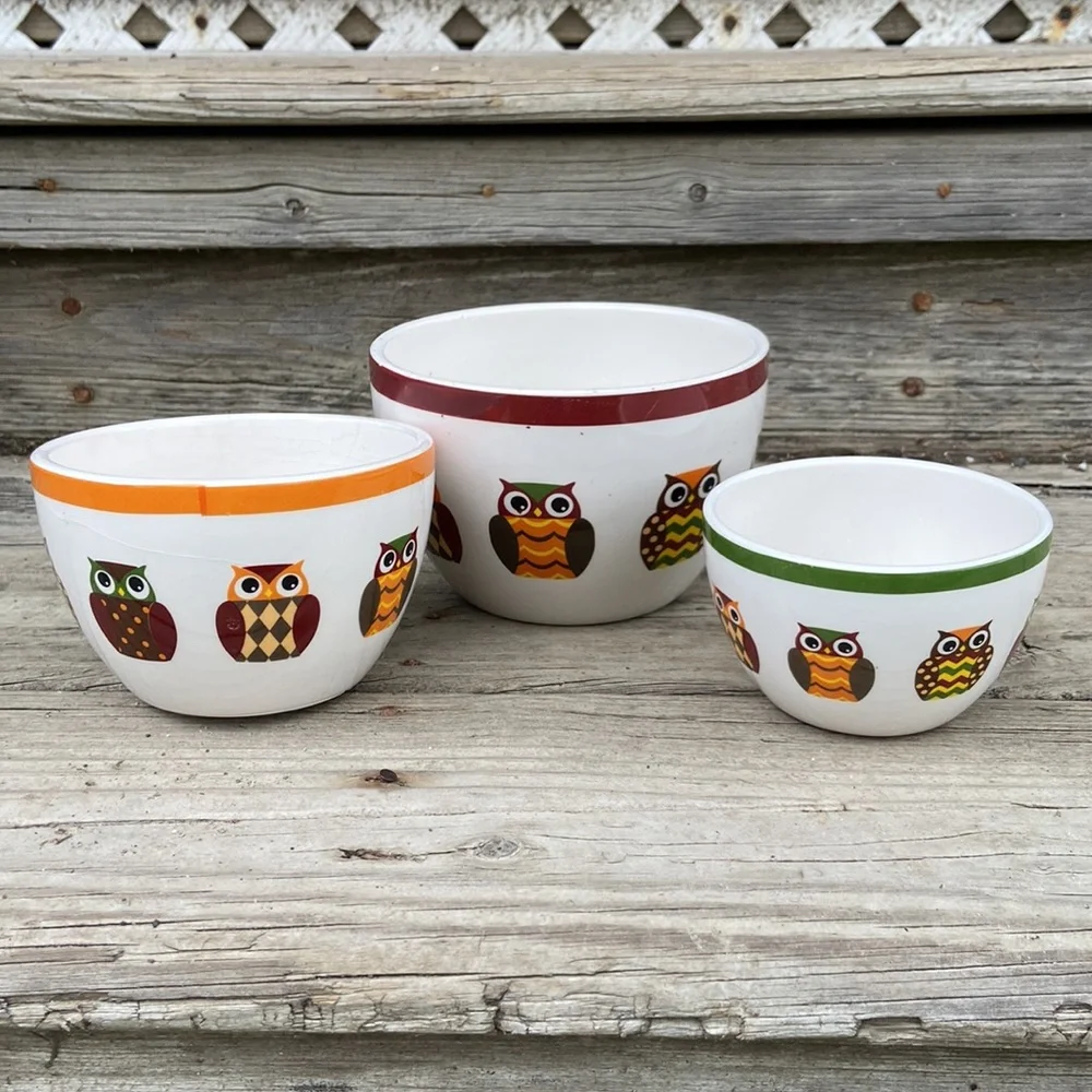 Pier 1 Enchanted Woods 3-Piece Owl Nesting Bowl Set